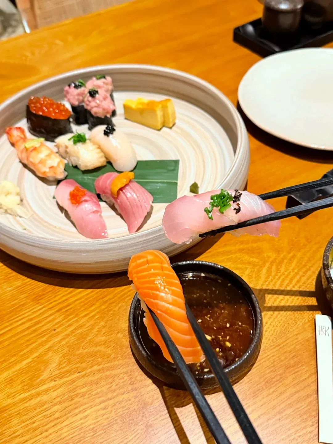A plate of nigiri and sashimi at the Japanese restaurant